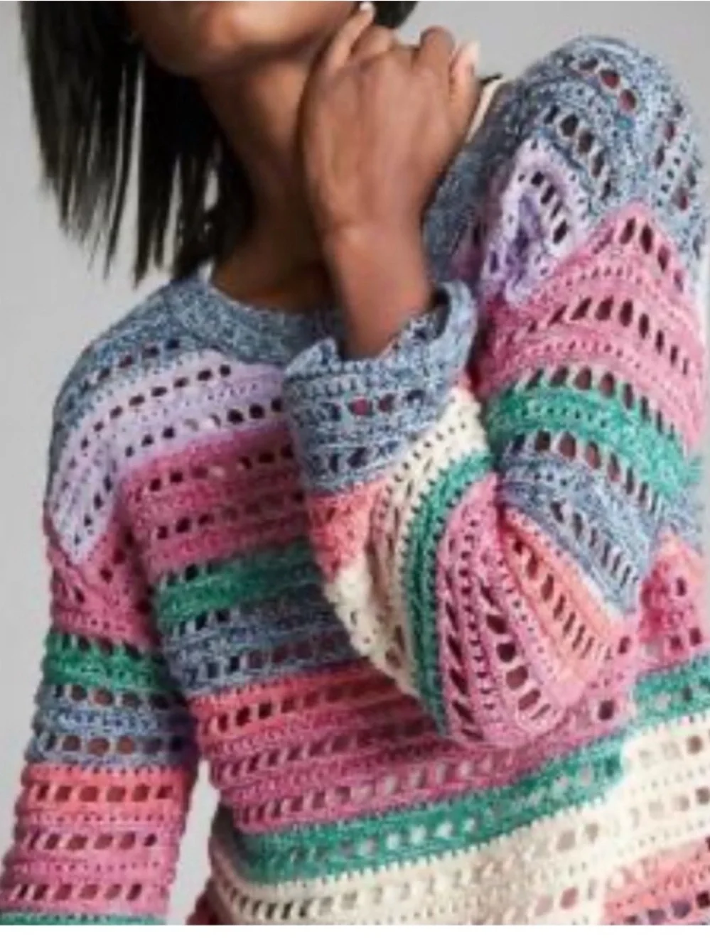 GAP Multi Color Long Bell Sleeve Crochet Pullover Cotton Colorful Sweater Small